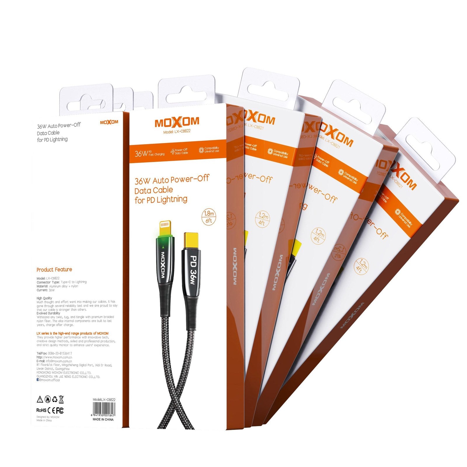 MOXOM 36W Auto Power-Off Cable for PD Lightning – LX-CB822
