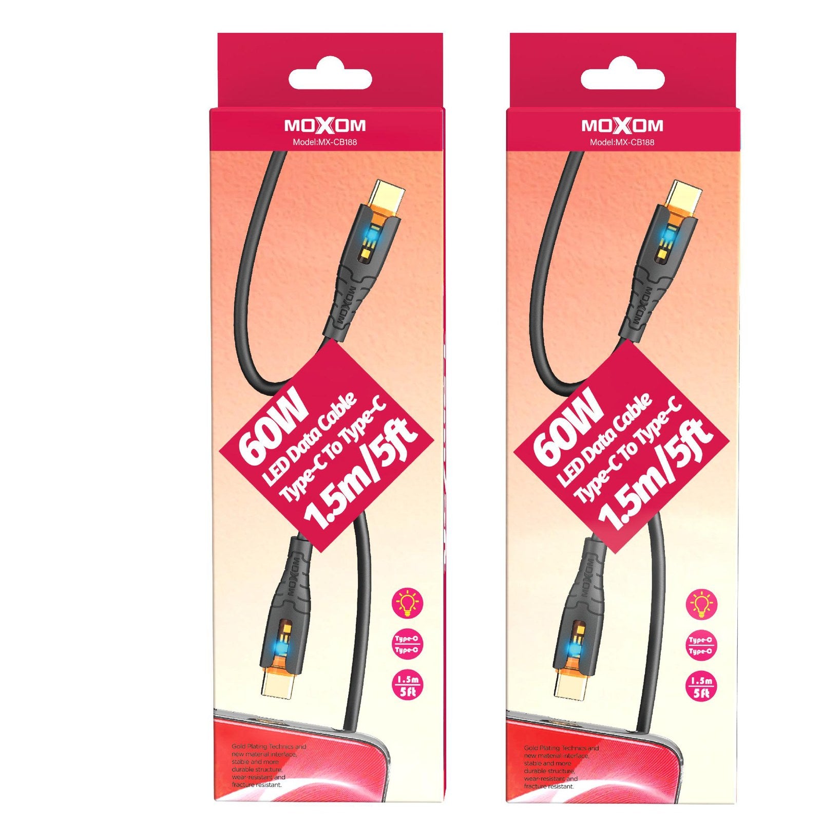 MOXOM 60W LED Type-C To Type-C 1.5m/5ft Data Cable – MX-CB188