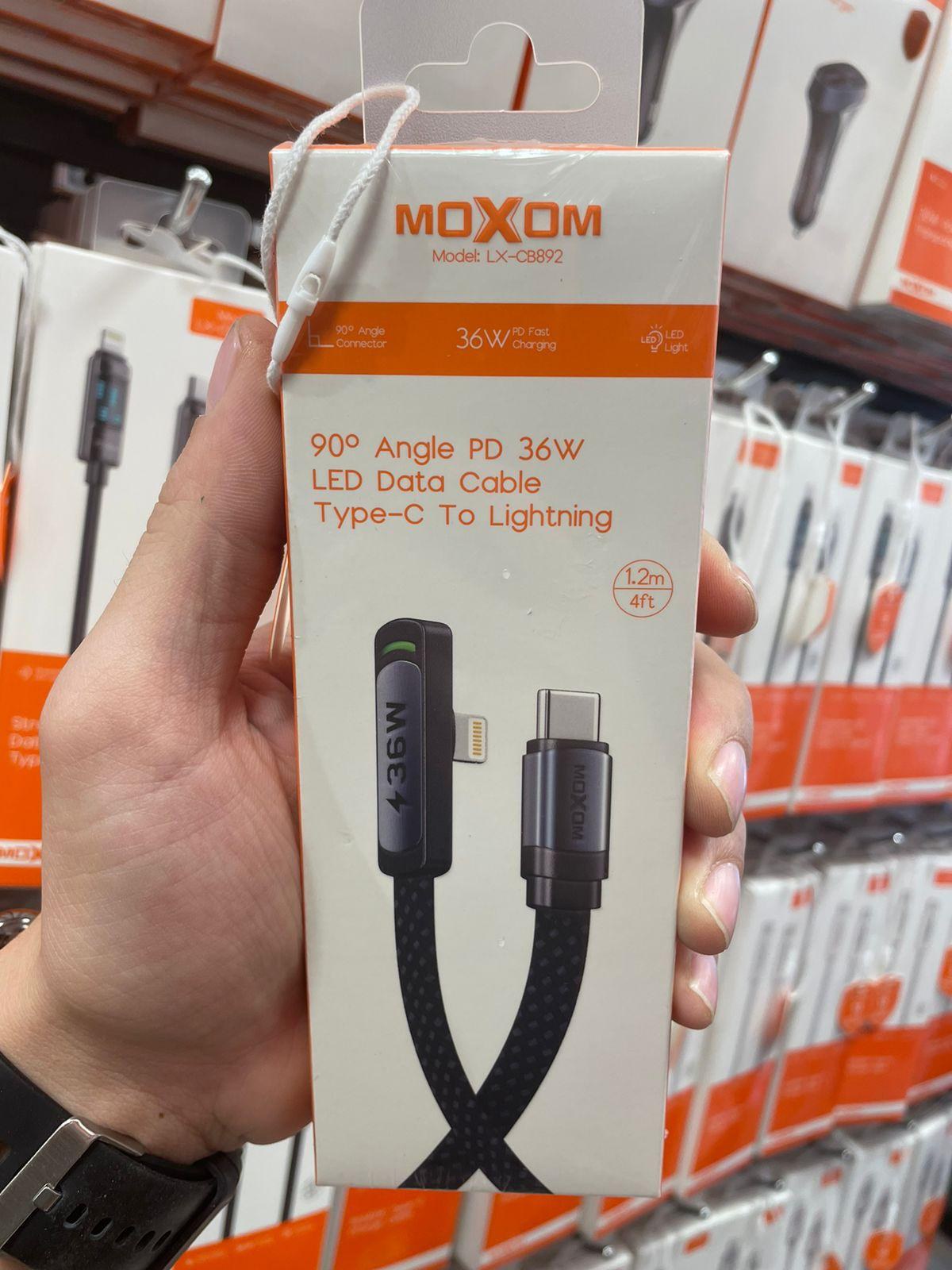MOXOM 36W PD 90° Angle LED Data Cable Type-C To Lightning 1.2m/4ft