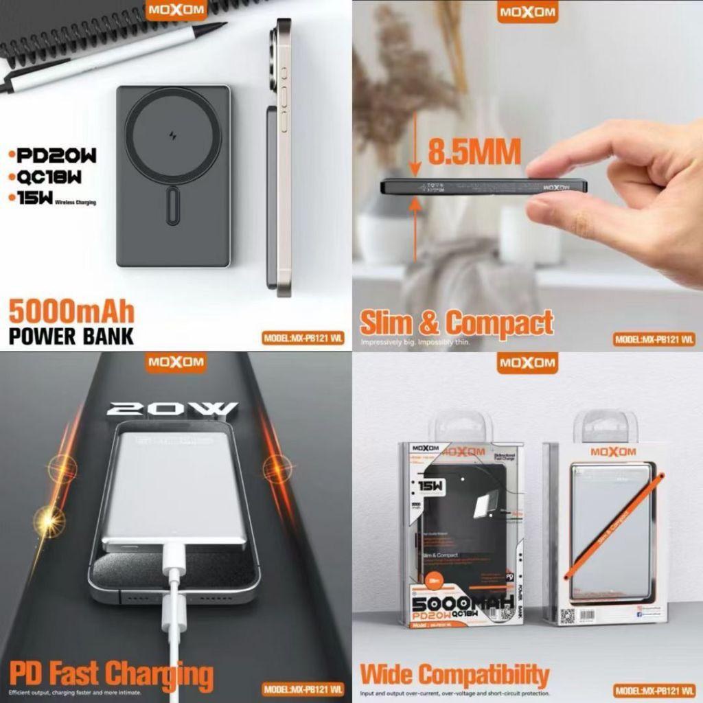 MOXOM 2 IN 1 QC18W 15W Magnetic 5000mAh POWER BANK – MX-PB121