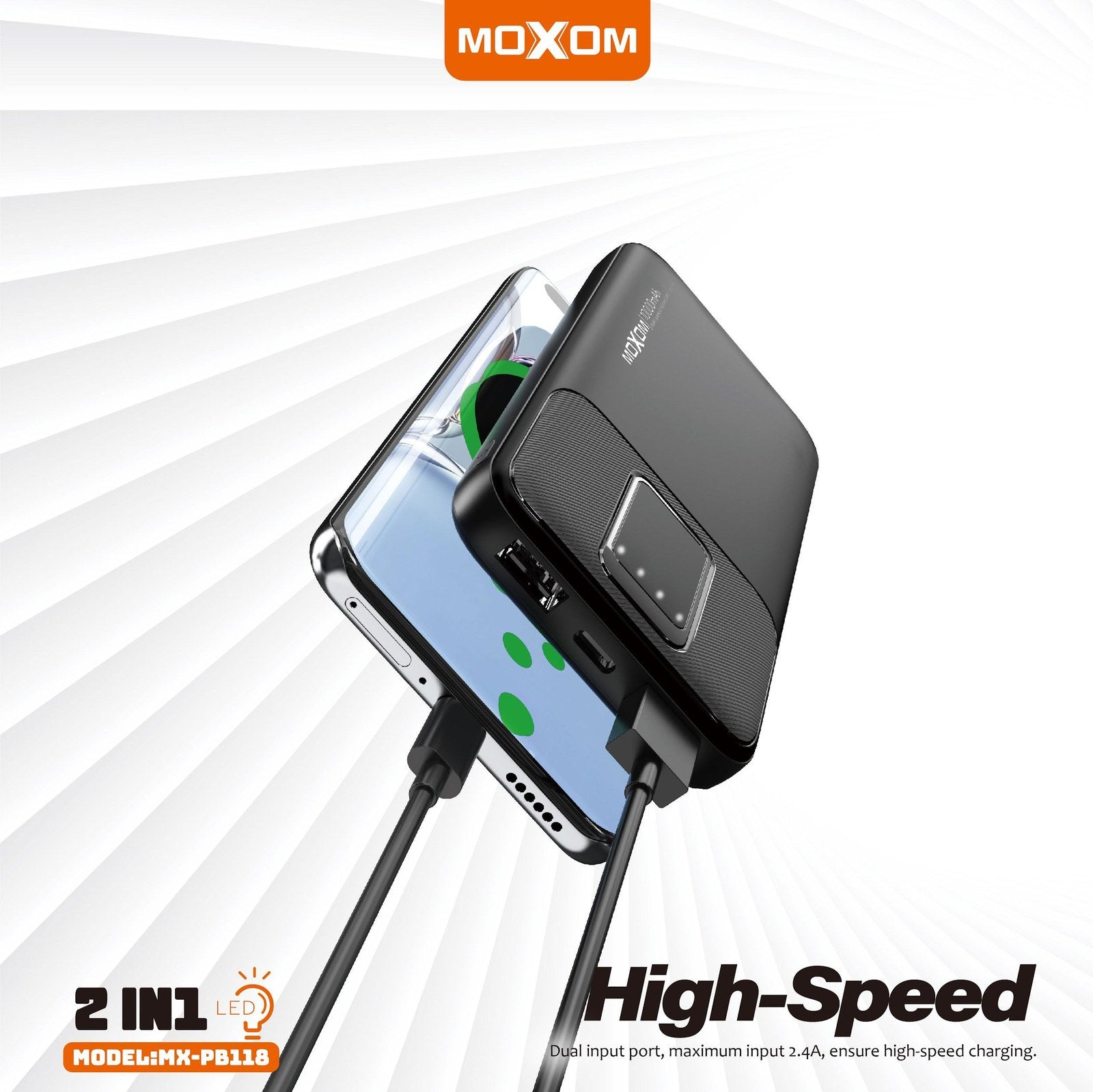 MOXOM 2 IN 1 LED 10000mAh Power Bank – MX-PB118