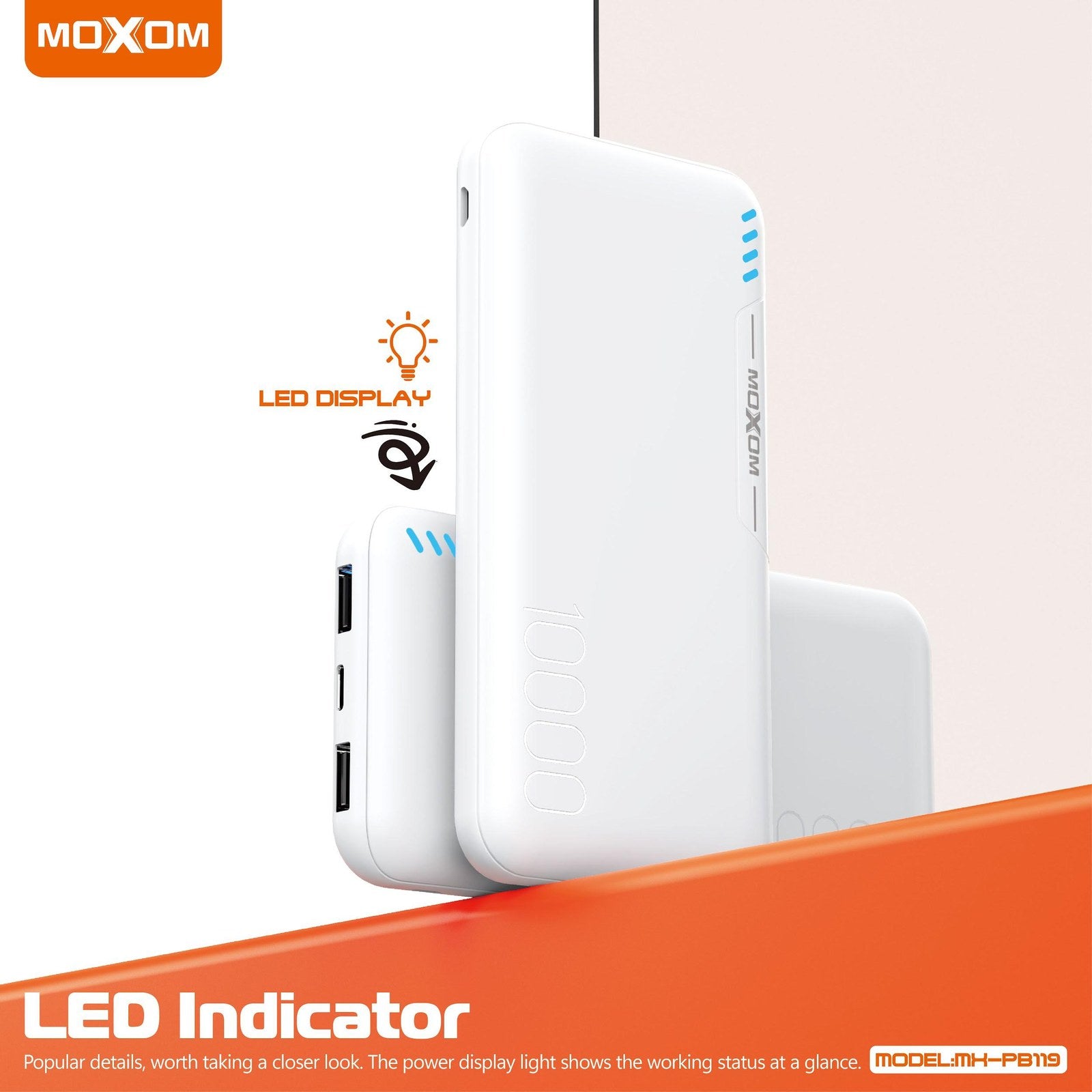 MOXOM 2 IN 1 LED 10000mAh Power Bank – MX-PB119