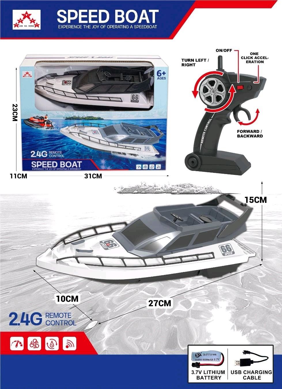 2.4G Remote Control Speed Boat, Rechargeable