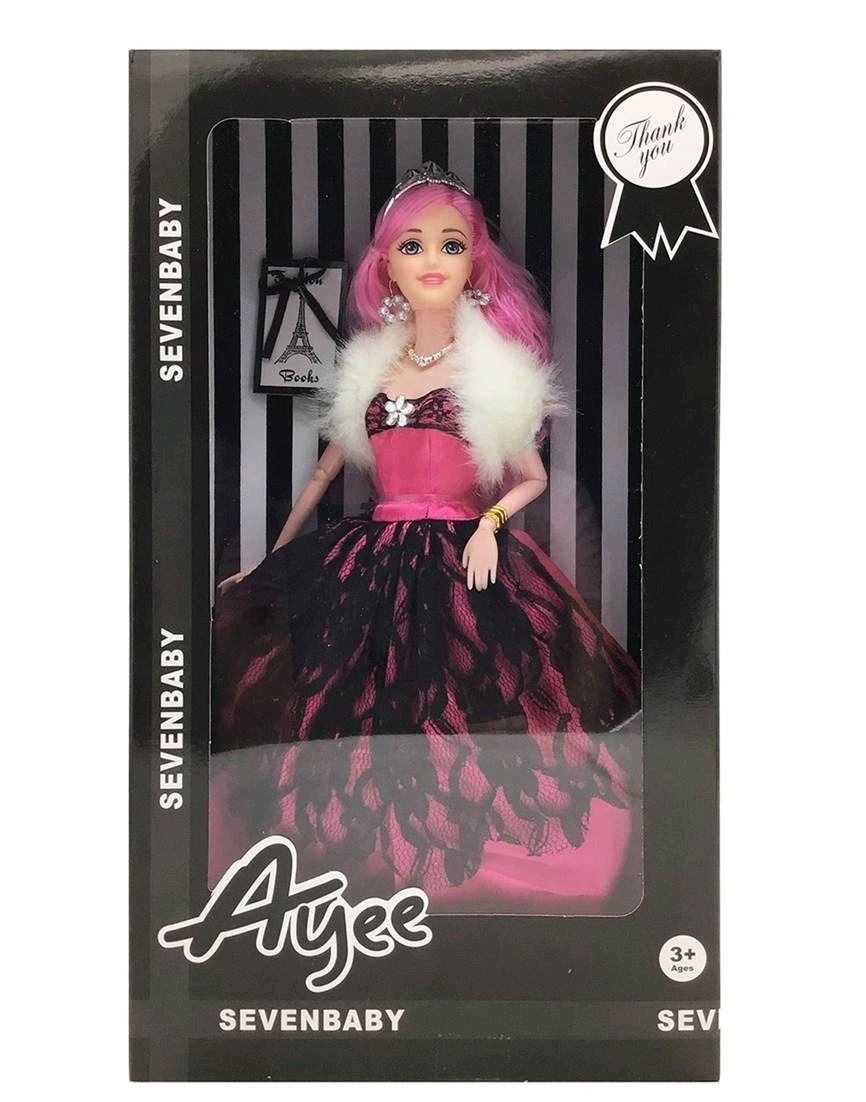 Ayee Sevenbaby Fashion Doll in Black Lace Gown with Pink Hair
