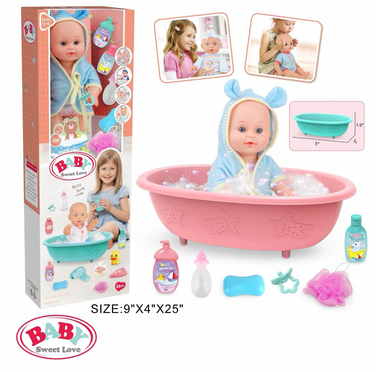 Baby Sweet Love Bath Time Baby Doll with Bathtub and Wash Set