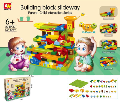 Building Block Slideway Marble Run, 206 Pieces, No. 8017