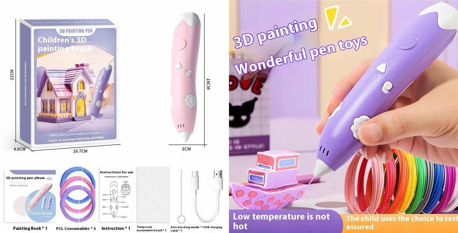 Children's 3D Printing Pen Set with Filament and Painting Book