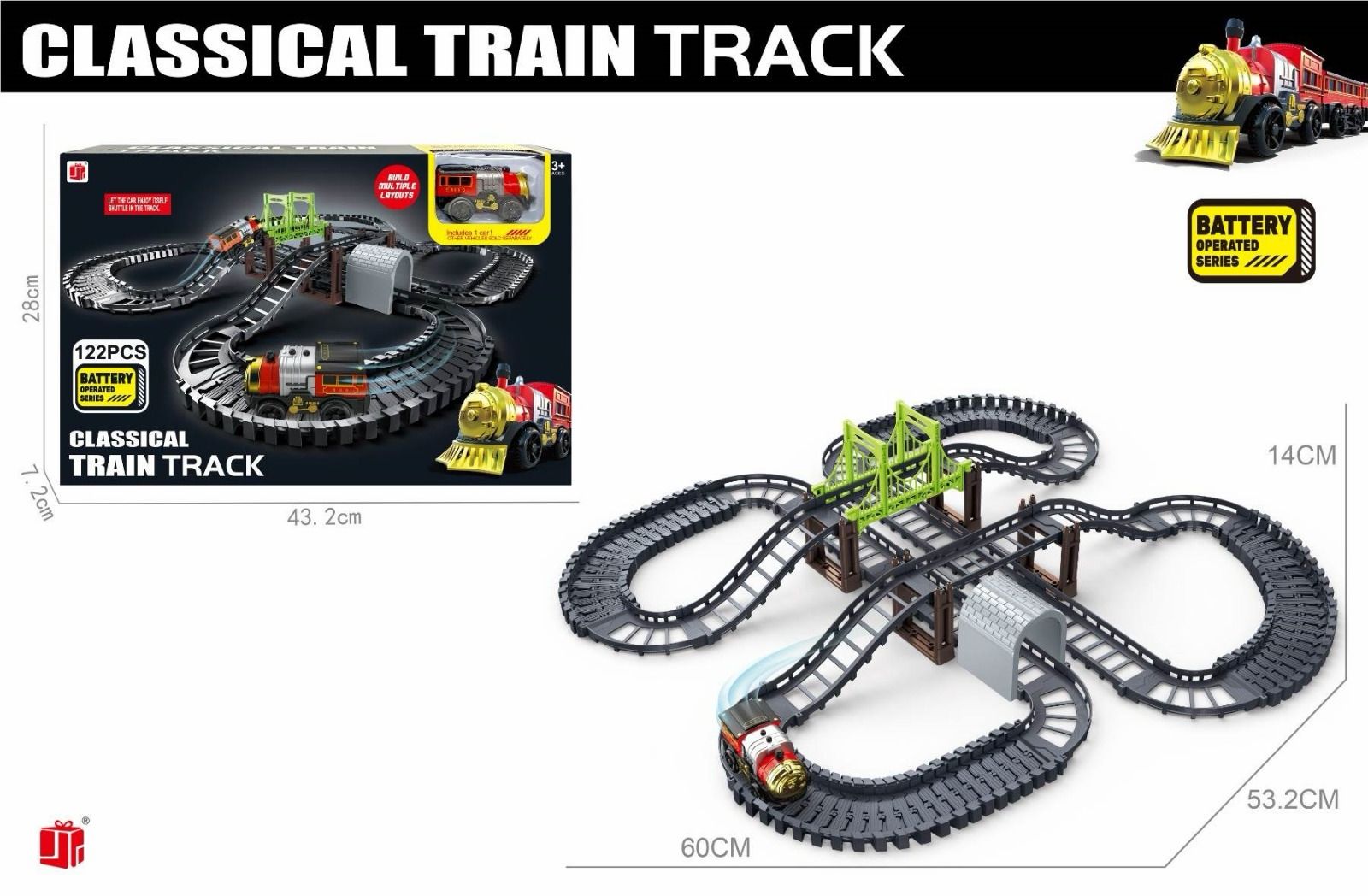 Classical Train Track Set, 122 Pieces, Battery Operated