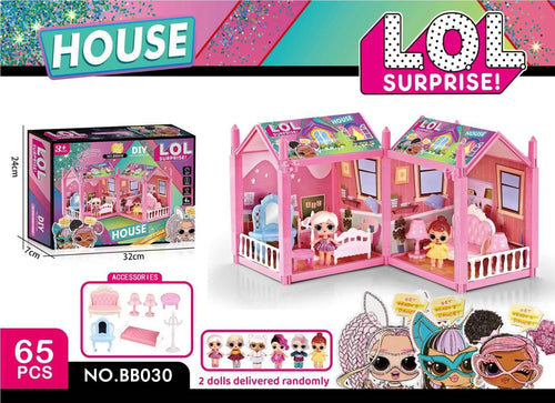 DIY Dollhouse 65 Pieces with 2 Dolls and Furniture