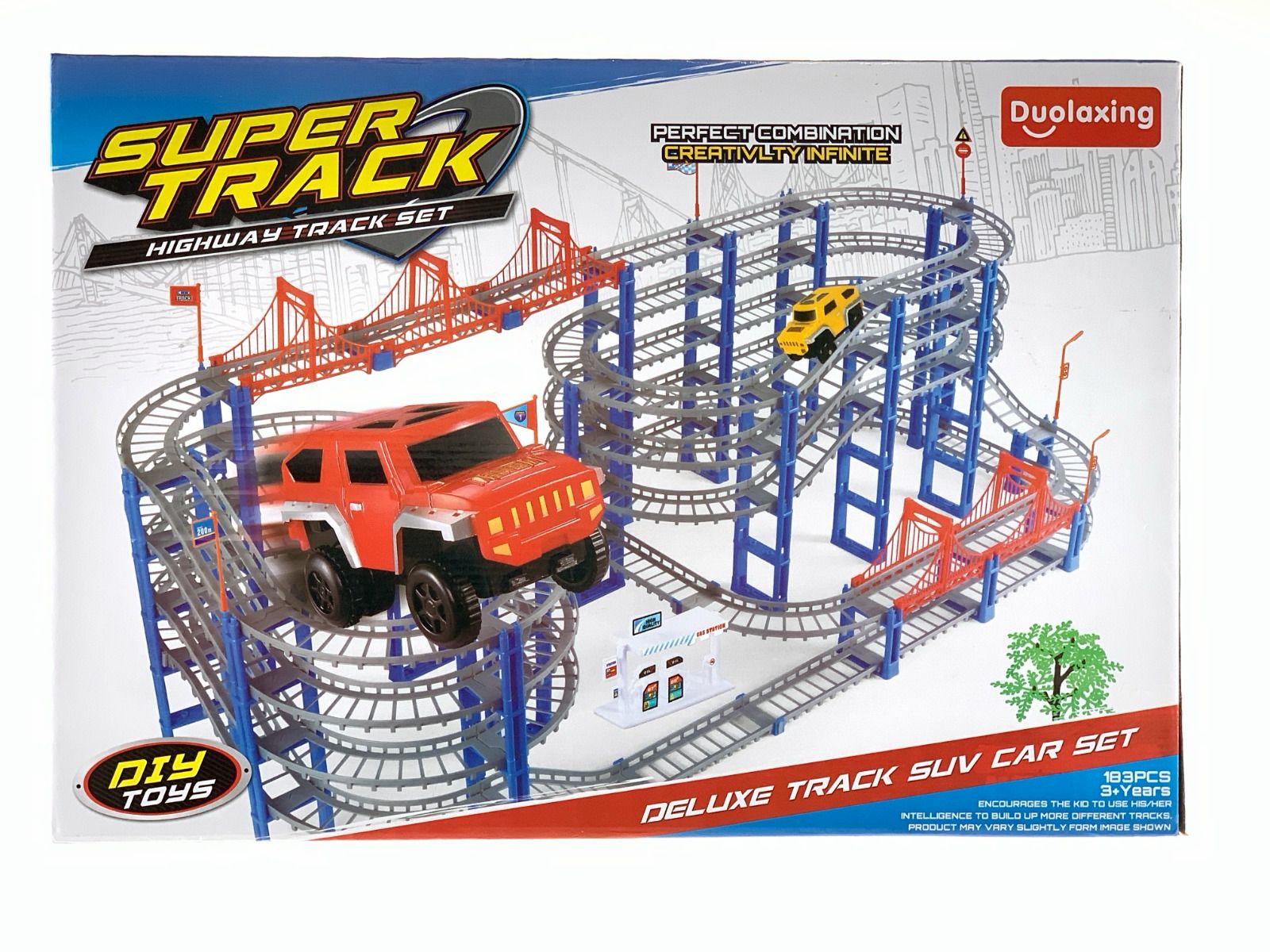 Duolaxing Super Track Deluxe Highway Track SUV Car Set 183 Pieces