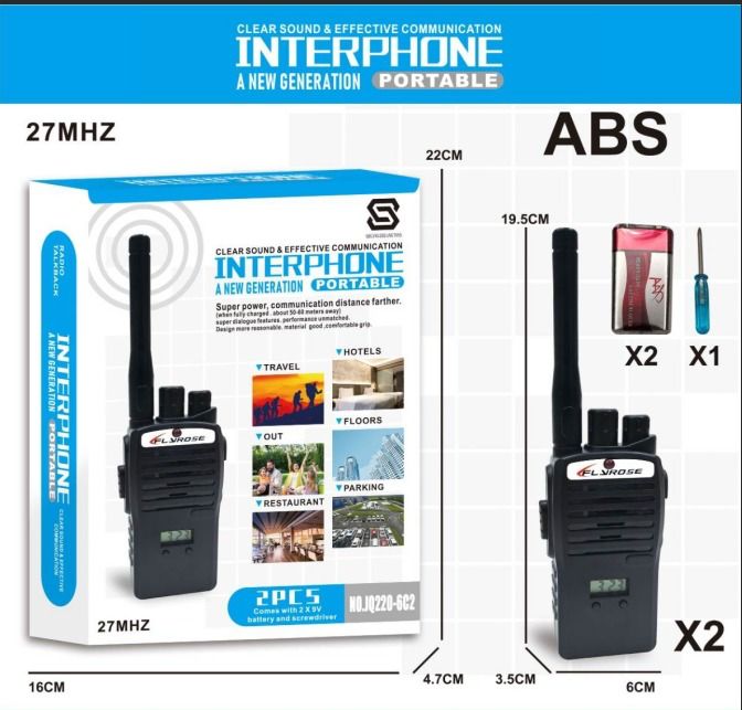 FLYROSE Interphone Portable Walkie Talkie Pair, 27MHz