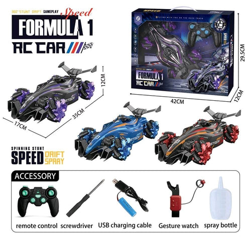 Formula 1 Stunt Drift RC Car with Gesture Watch and Spray, 35 cm