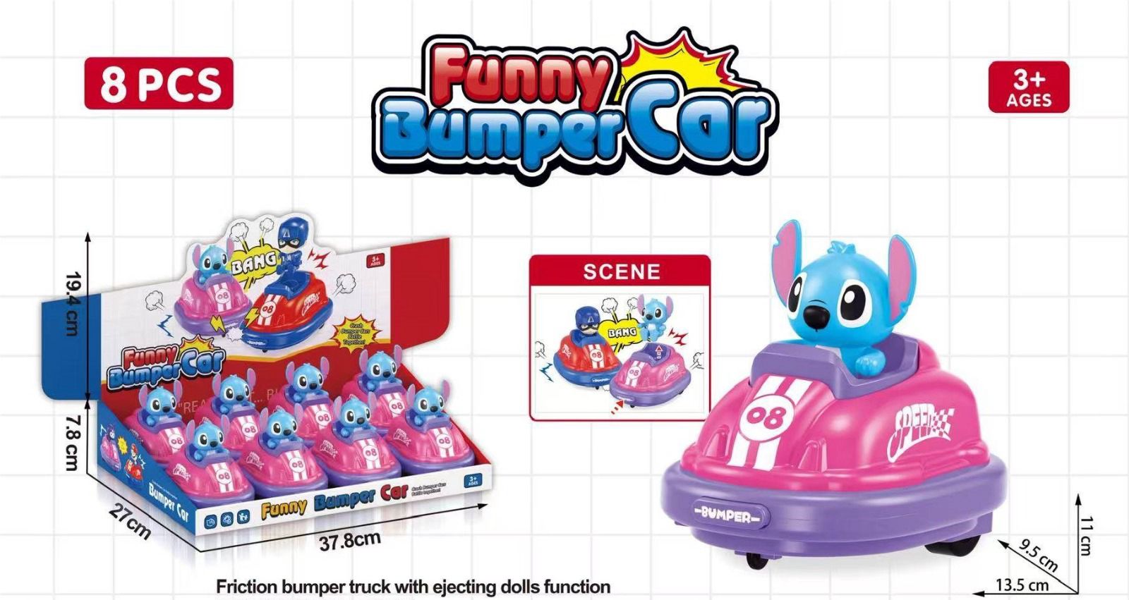 Funny Bumper Car Friction Toy with Ejecting Figure
