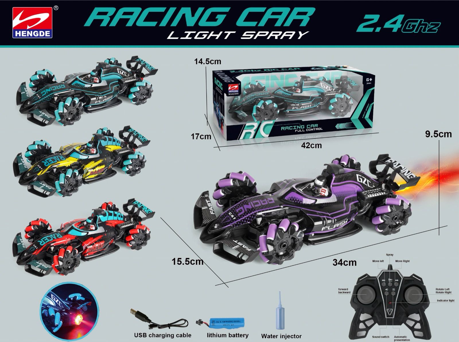 HENGDE Racing Car with Light and Spray 2.4GHz