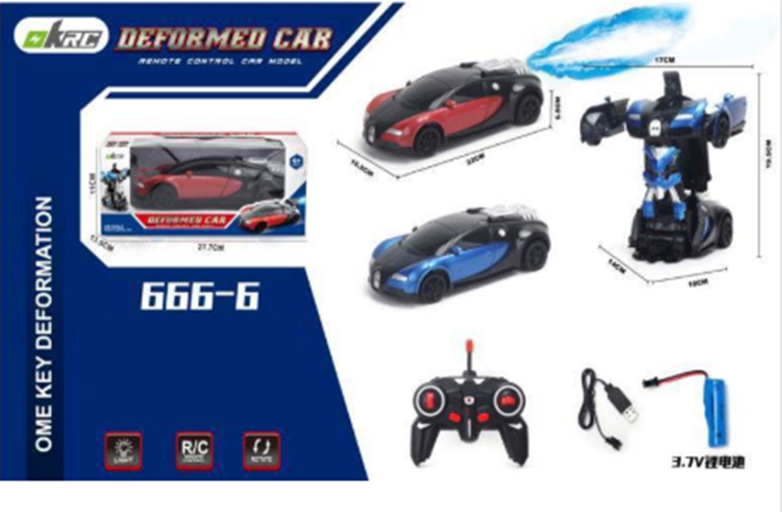 KRC Deformed Car One Key Transforming RC Car Robot 666-6