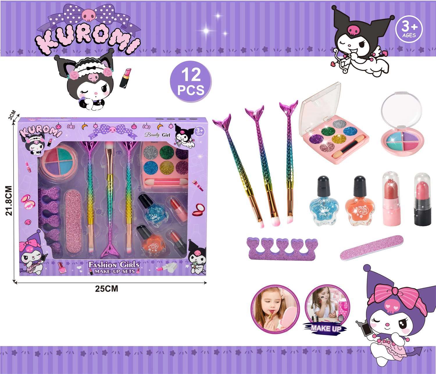 Kuromi Fashion Girls Make-Up Set, 12 Pieces