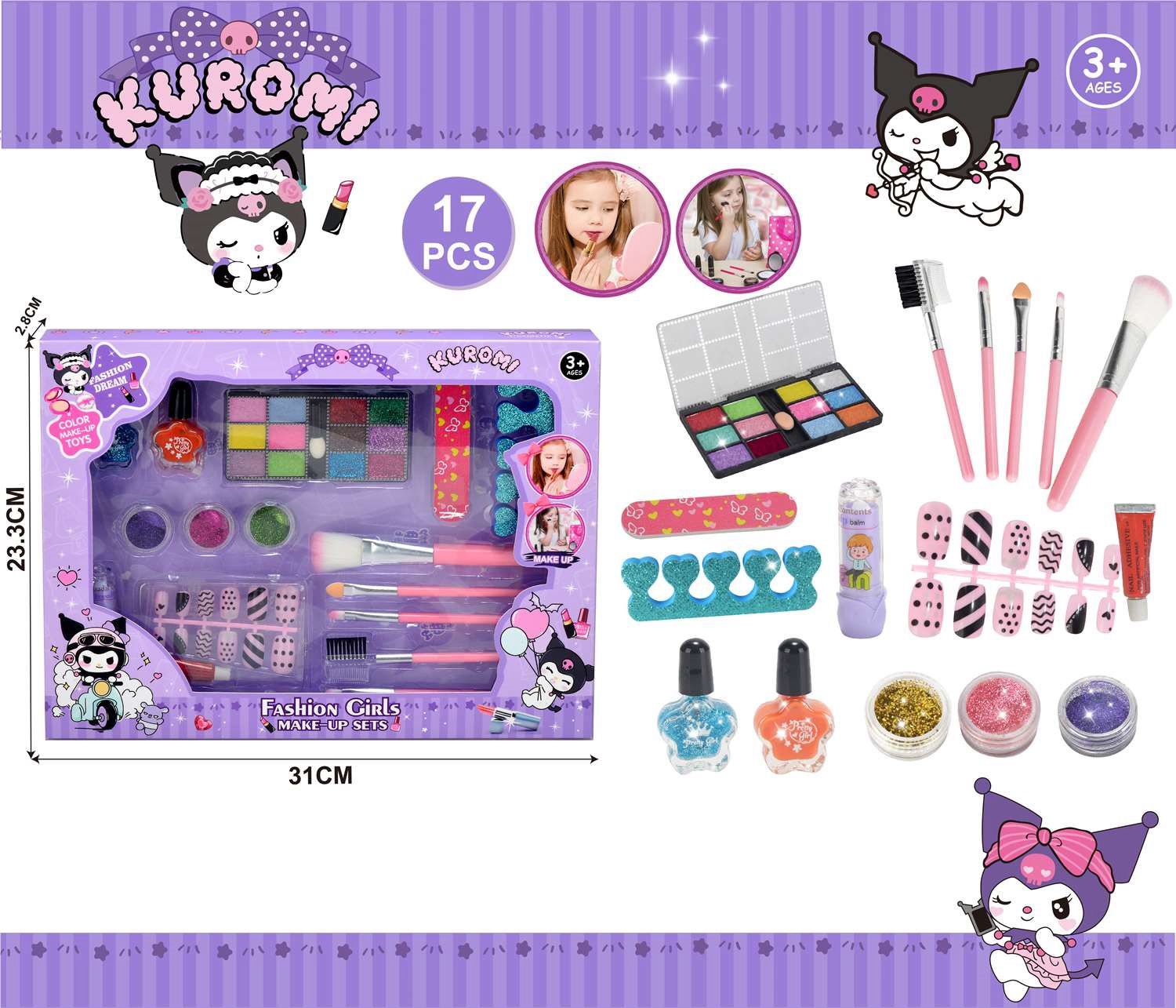 Kuromi Fashion Girls Make-Up Set, 17 Pieces