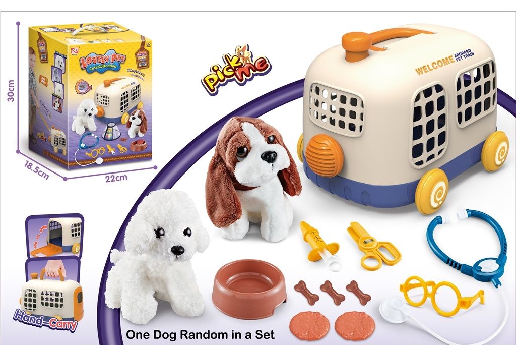 Lovely Pet Plush Dog with Carry Case and Vet Accessories Set