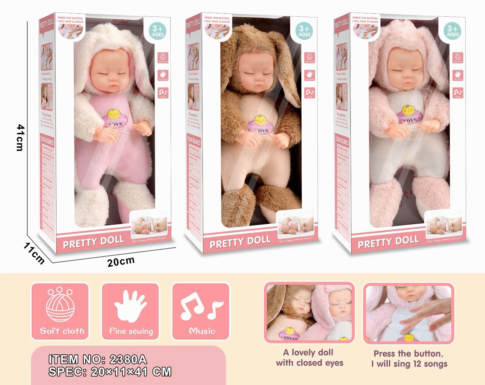 Pretty Doll Sleeping Bunny Baby Doll with 12 Songs