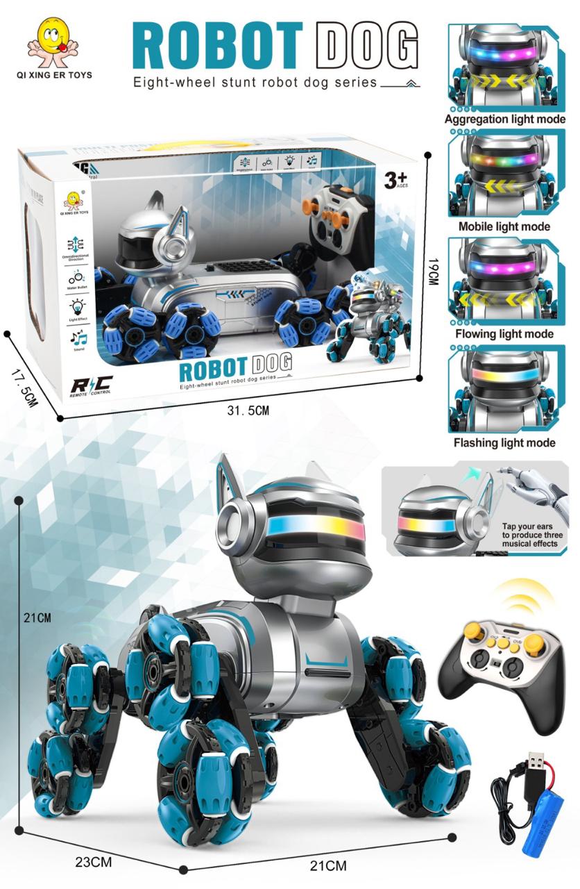 QI XING ER TOYS Eight Wheel Stunt Robot Dog with Remote Control