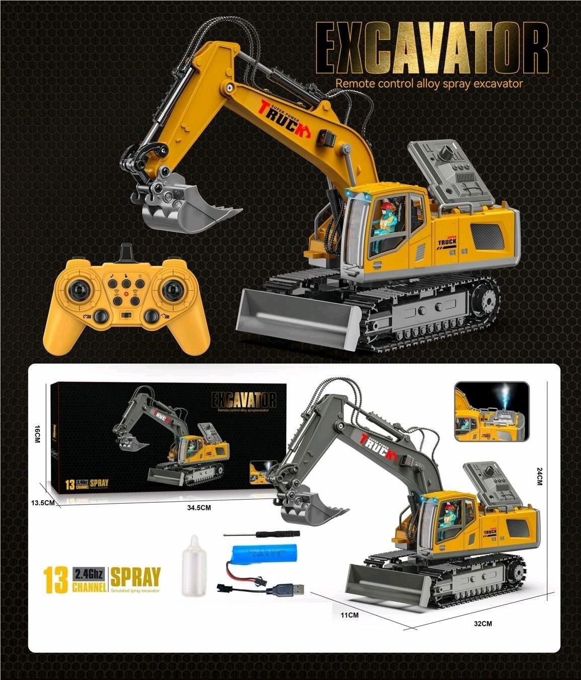 13 Channel Remote Control Alloy Spray Excavator, 2.4GHz