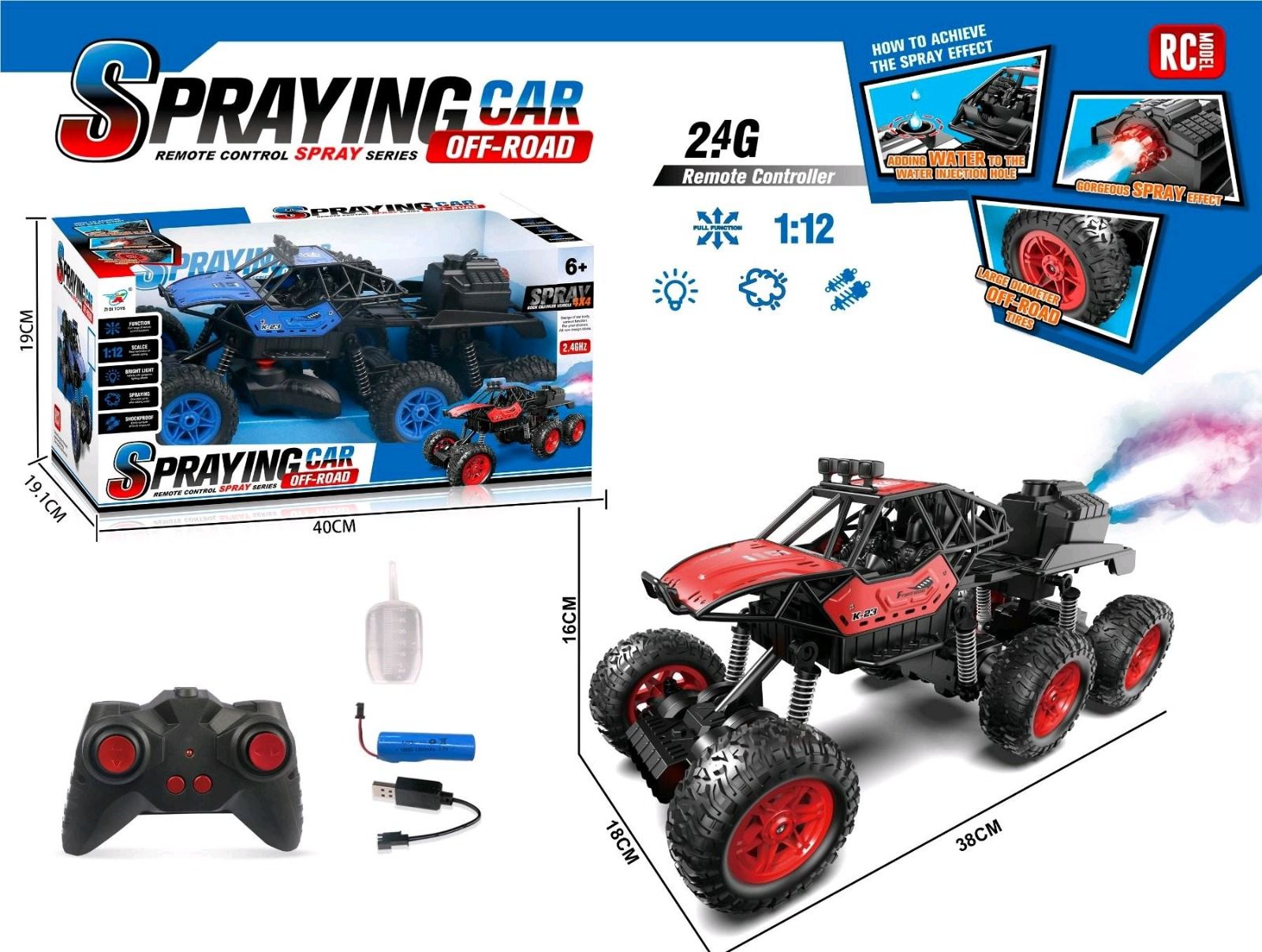 Spraying Off Road Remote Control Rock Crawler 1:12 Scale 6 Wheel