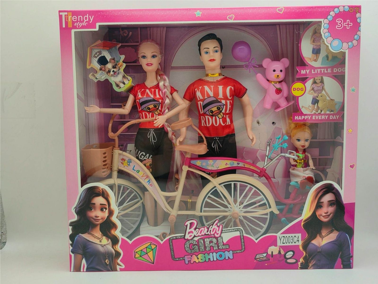 Trendy Style Bearby Girl Fashion Doll Set with Bicycles and Pets (YZ003C4)