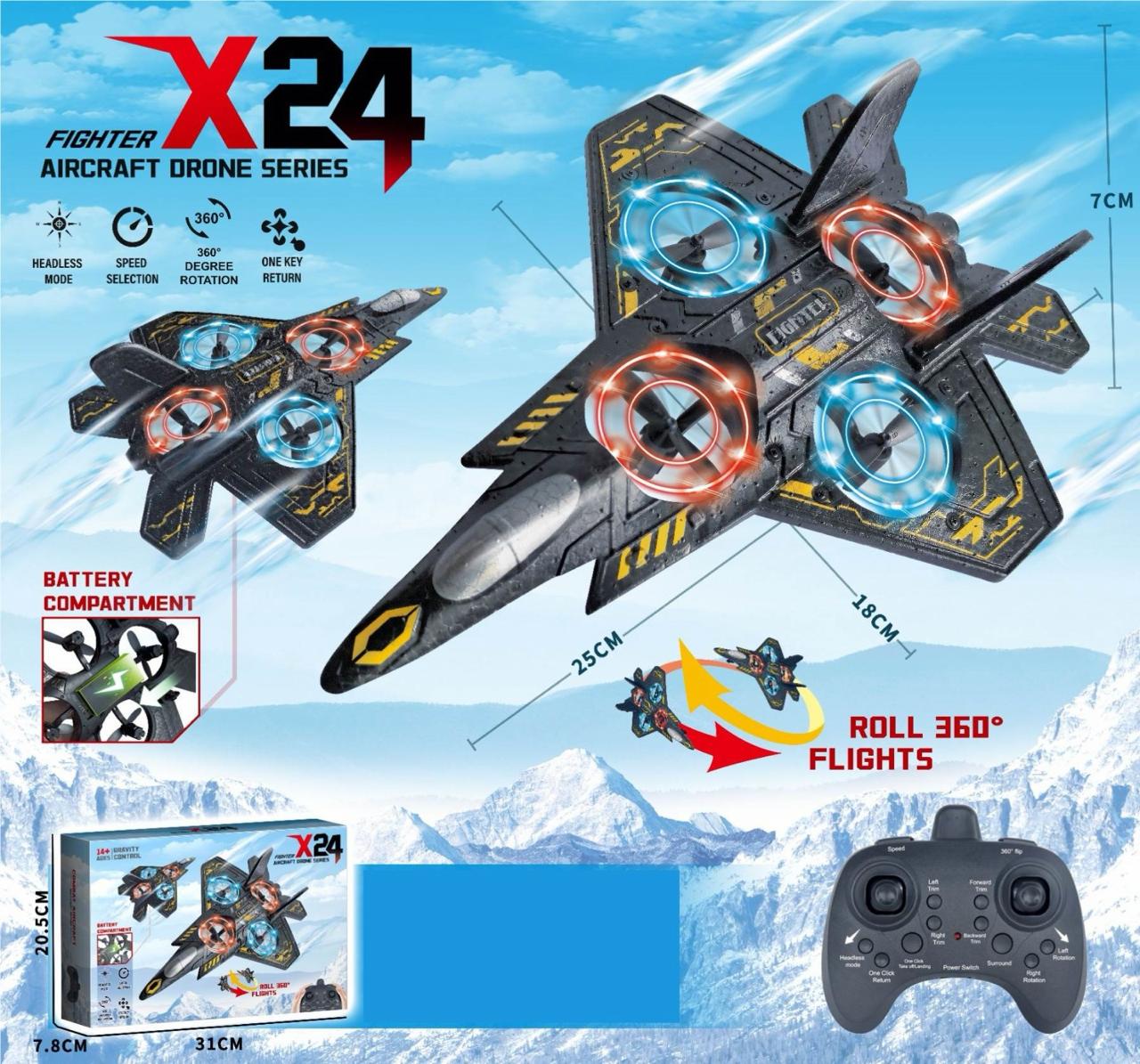 X24 Fighter Jet Drone with Remote Control and 360 Roll