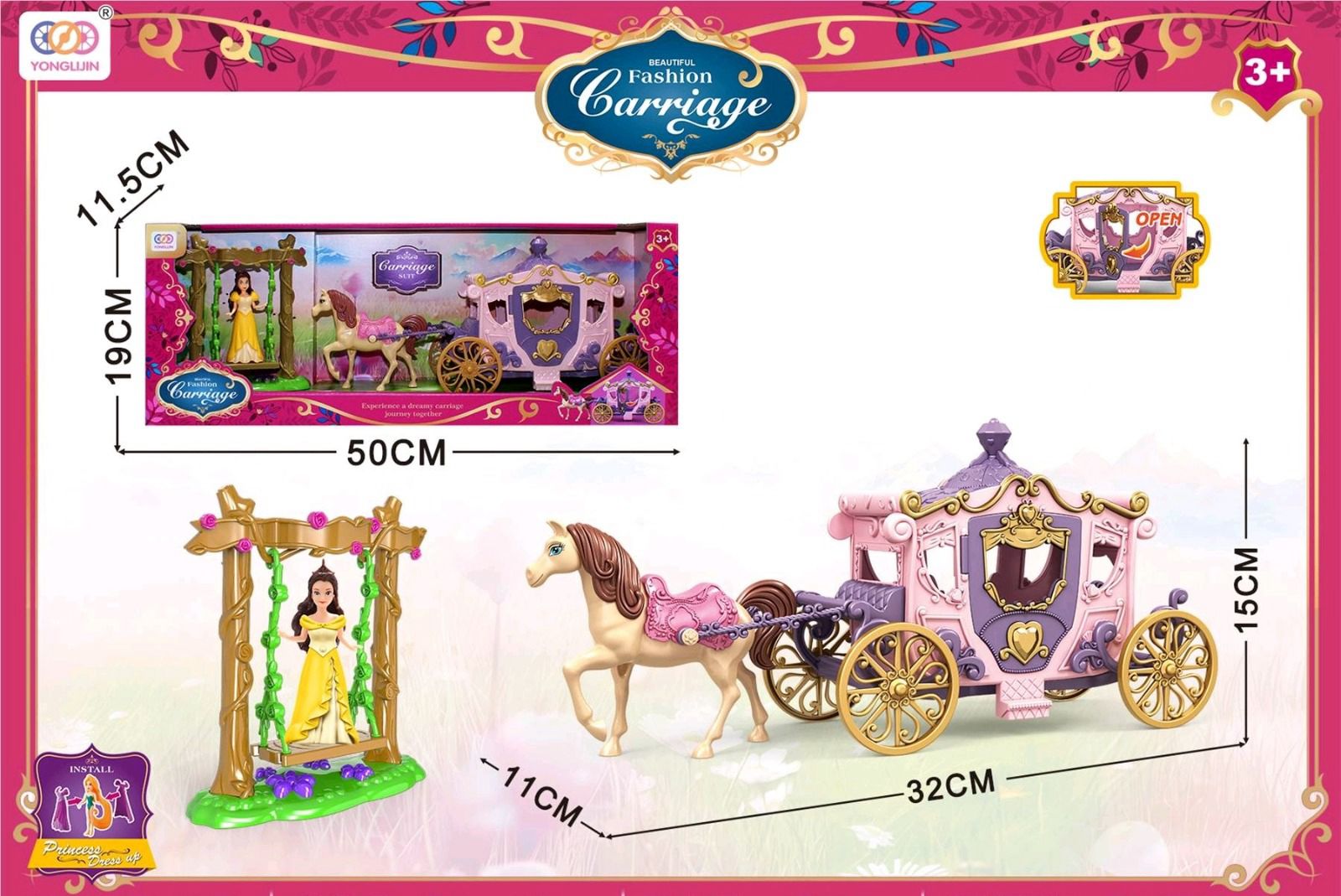 YONGLIJIN Princess Carriage Set with Horse and Swing